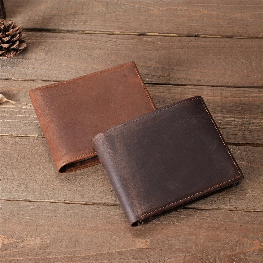 

Small Rfid Genuine Leather Bifold Wallet for Men with Zipper Coin Pocket Slim Man Card Holder Purse Two Cash Compartments Wallet