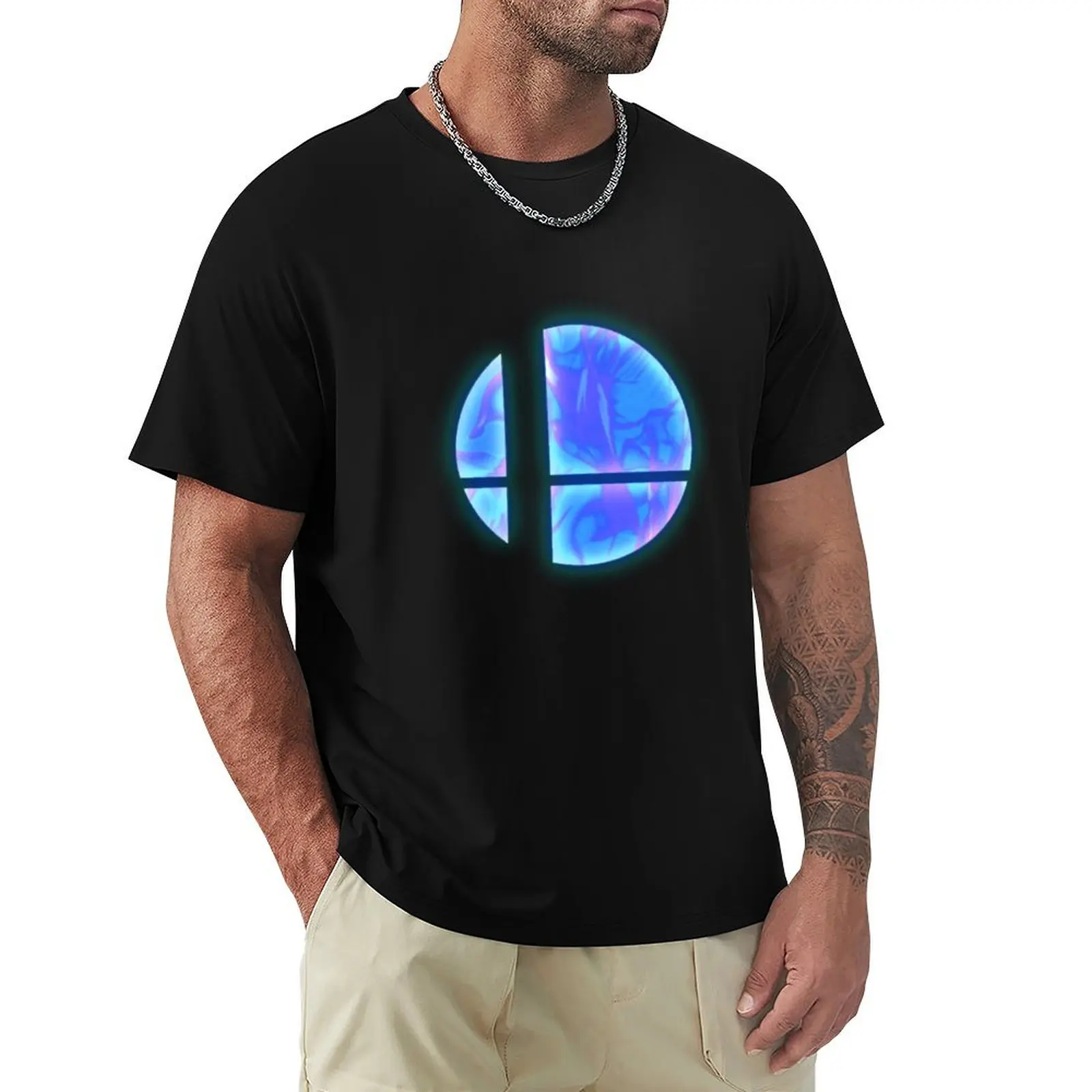 Super smash brothers flaming logo T-Shirt Work Wear Short Sleeve T-Shirt