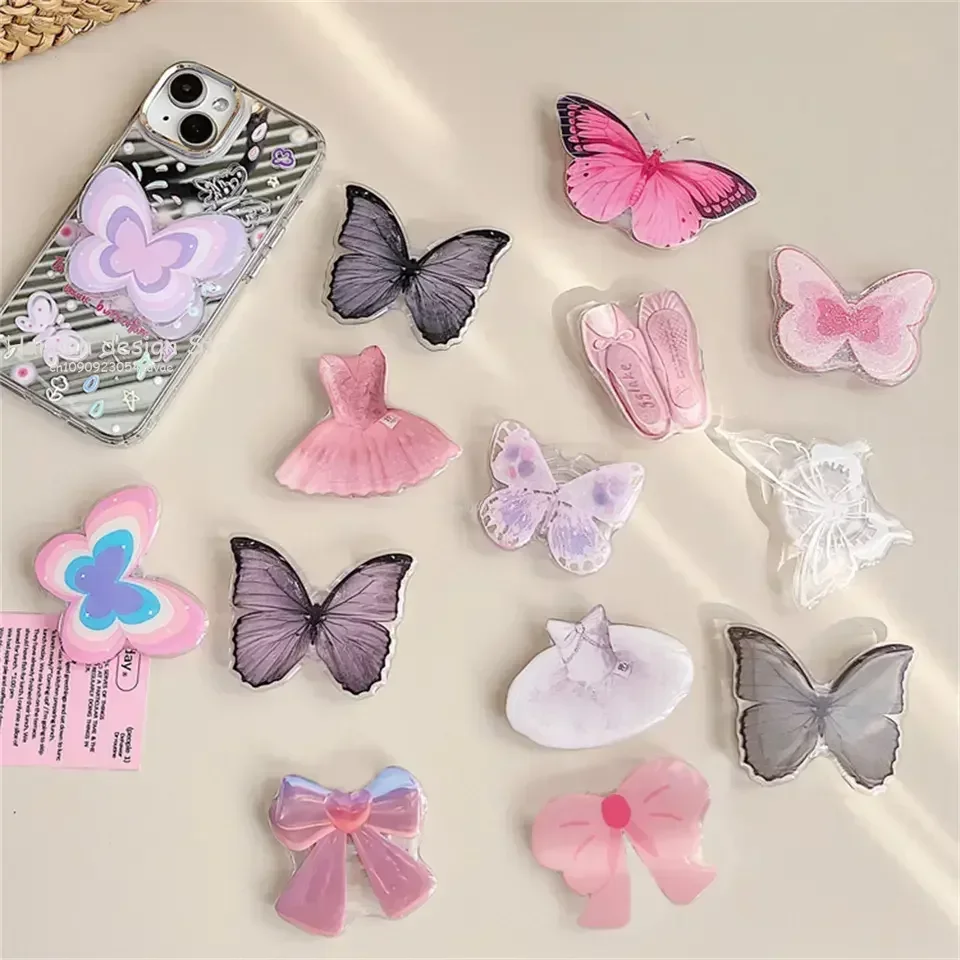 Korea Cute 3D Y2K Butterfly Bracket Phone Grip Tok Griptok Holder Ring For iPhone 14pro Samsung Accessories Phone Stand Holder