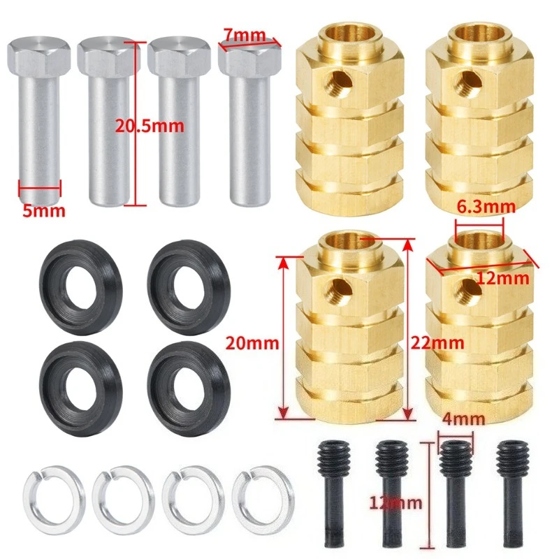 4Pcs Brass Extended Wheel Hex Adapters with Lock Nuts for 1/10 Scale RC Crawler TRX4 - Replacement Parts