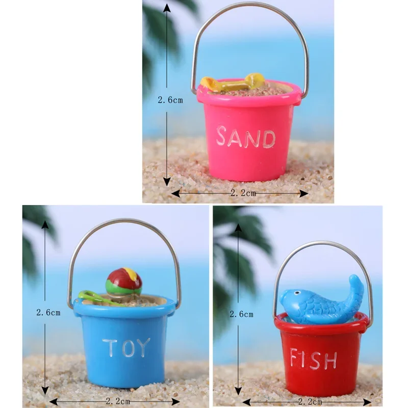 1PC Beach Bucket Miniature Ornaments DIY Sea Landscape Accessories Terrarium Figurines Doll House Decor Play House Game Toy