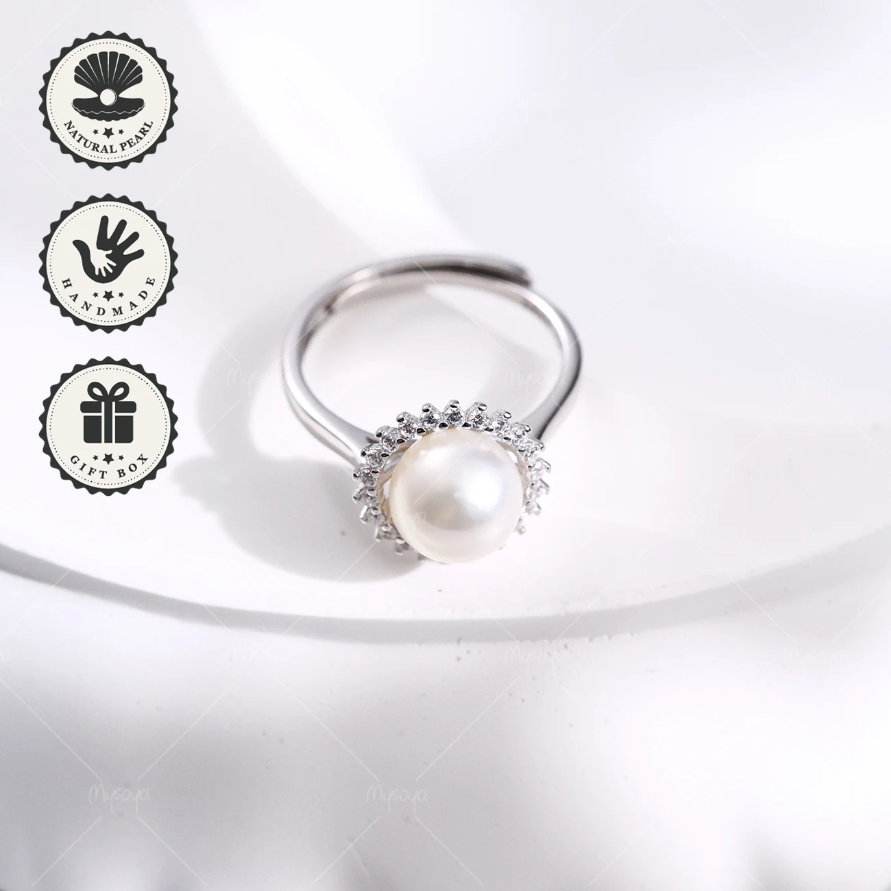 

Кольцо MYSOYA с белым жемчугом Акойя 8,5-9 мм в форме подсолнуха, S925, в подарочной коробке, подарок на день рождения, подарок на День святого Валентина