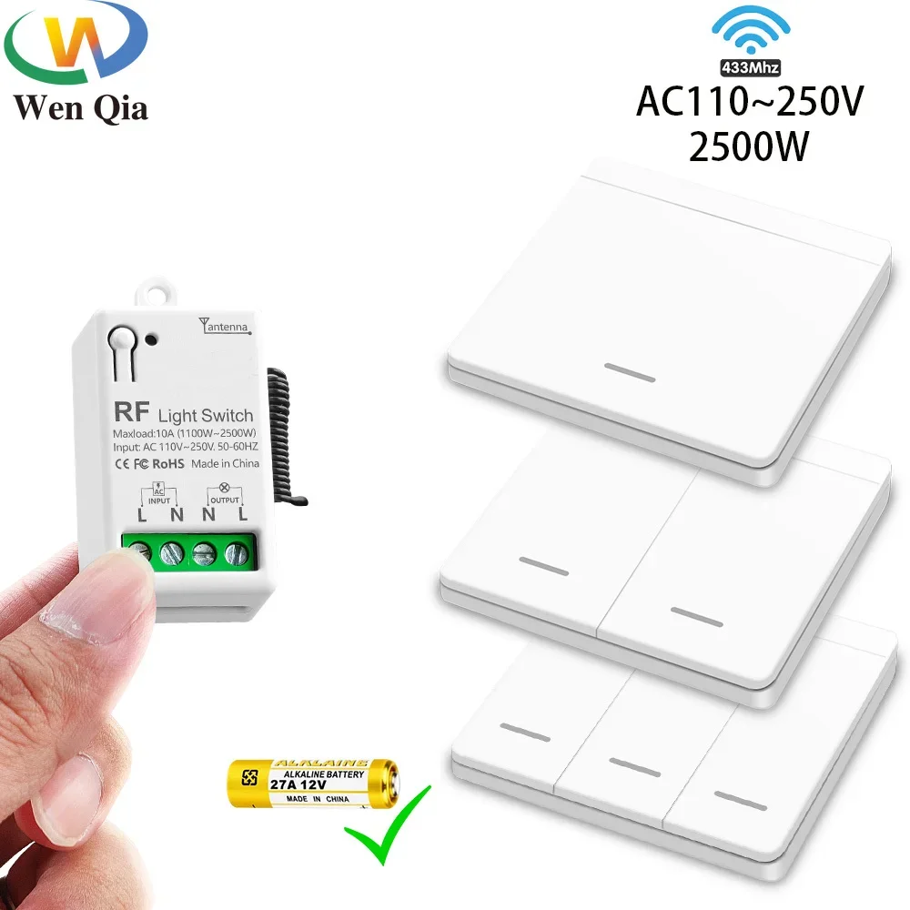 Smart Wireless Light Switch 433Mhz Wall Panel Remote Control transmitter Switch Mini Relay Receiver 110V 220V for Lamp Fan