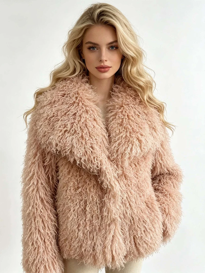 ZADORIN Fashion Women Faux Mongolian Fur Coat Winter Warm Fluffy Curly Teddy Fleece Jacket With big Collar Short Loose Outerwear