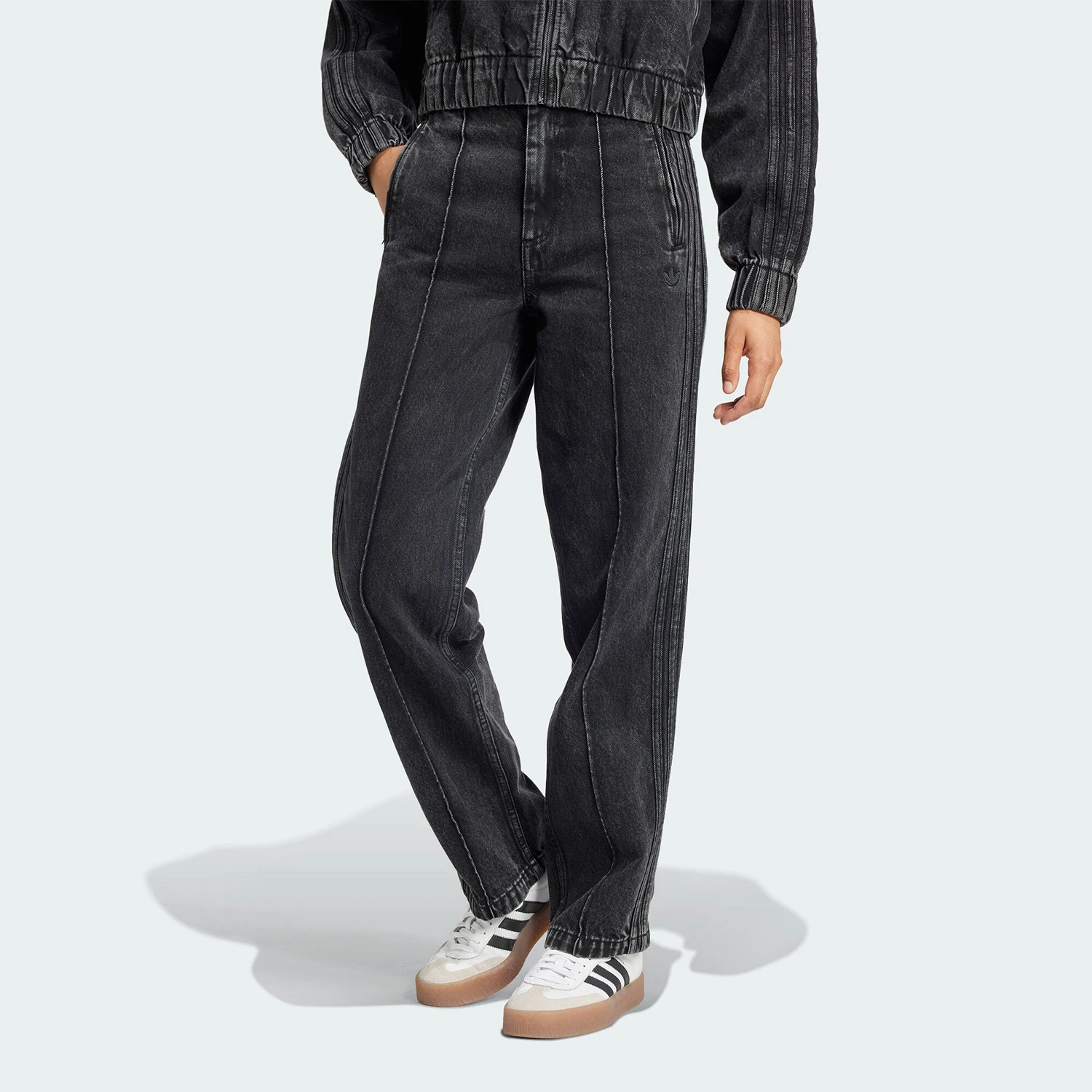 adidas-official-genuine-three-stripes-women's-casual-outdoor-loose-denim-pants-iy7407