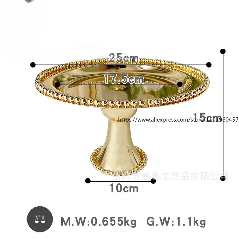 Fashion Silver Metal Cake Stand Dessert PlateS with Beads Decor Desktop Storage Tray for Wedding Decoration