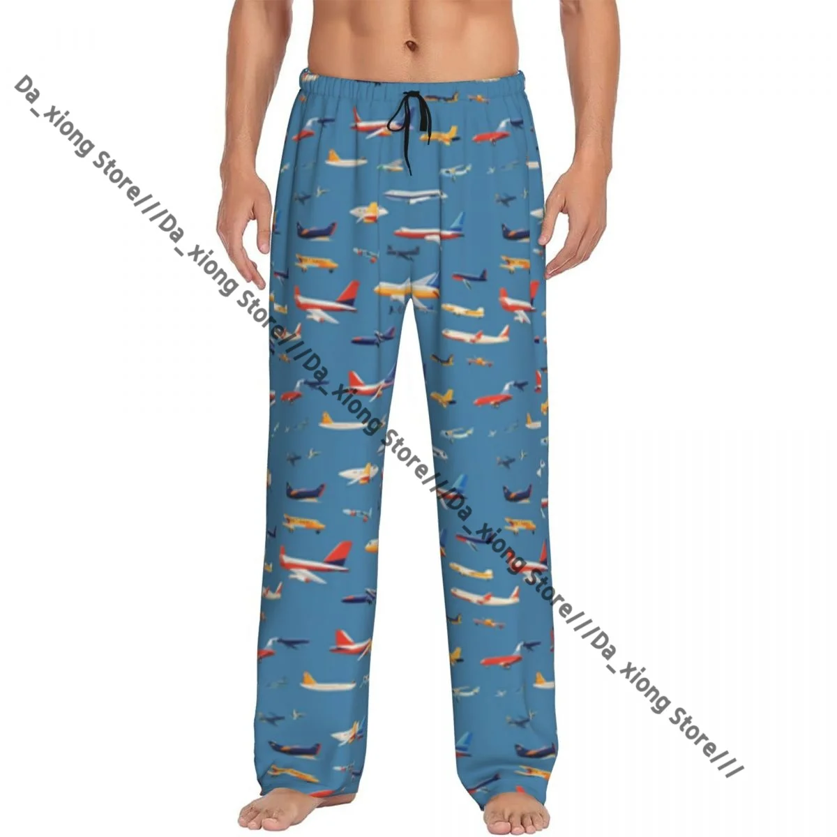 

Men's Casual Pajama Sleeping Pants Colorful Airplane Illustration Lounge Loose Trousers Comfortable Nightwear