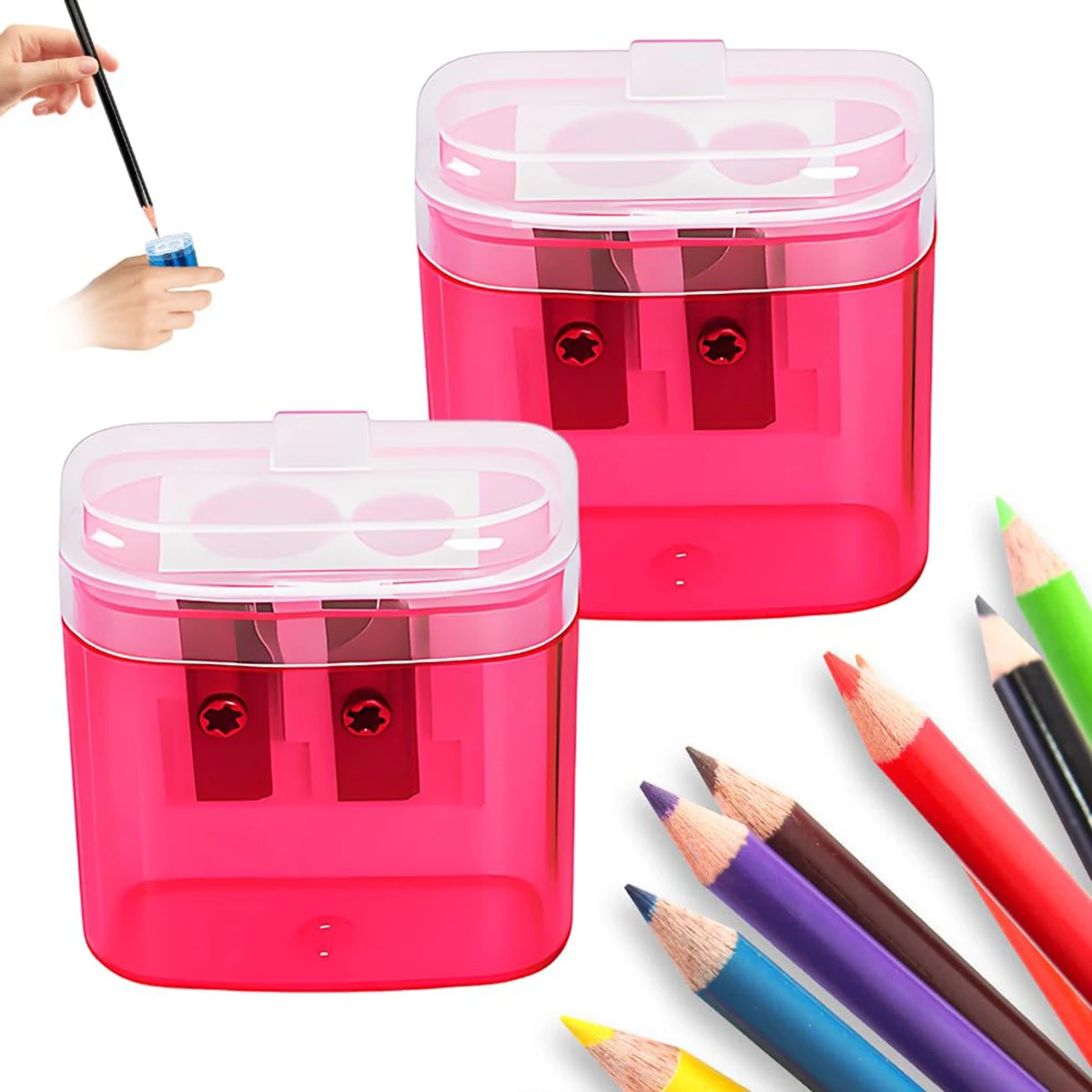 2/4 Pack Pencil Sharpeners with Lid, Dual Holes Handheld Pencil Sharpener for Kids Students Manual for Standard & Jumbo Pencils