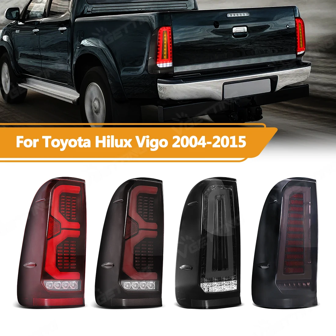 1 Pair Tail Light Assembly For Toyota Hilux Vigo 2004 2005 2006 2007 2008 2009 2010 2011-2015 LED Brake Reverse Turn Signal Lamp