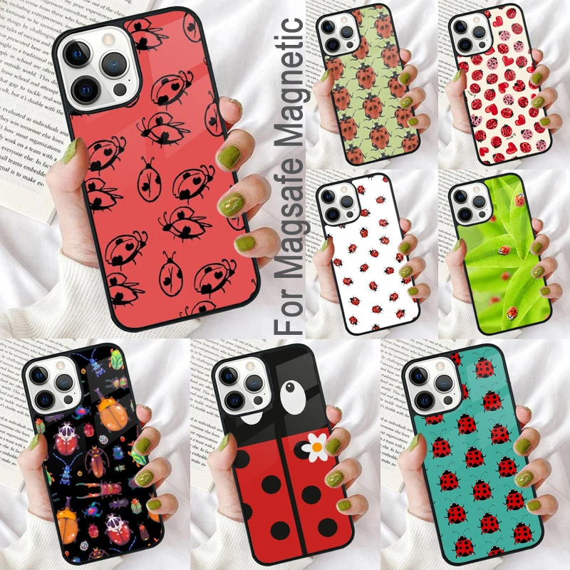 Ladybug Beetle Magnetic Soft Phone Case for iPhone 16 Promax 15 Pro 13 14 Plus 11 12 Mini MagSafe Coque