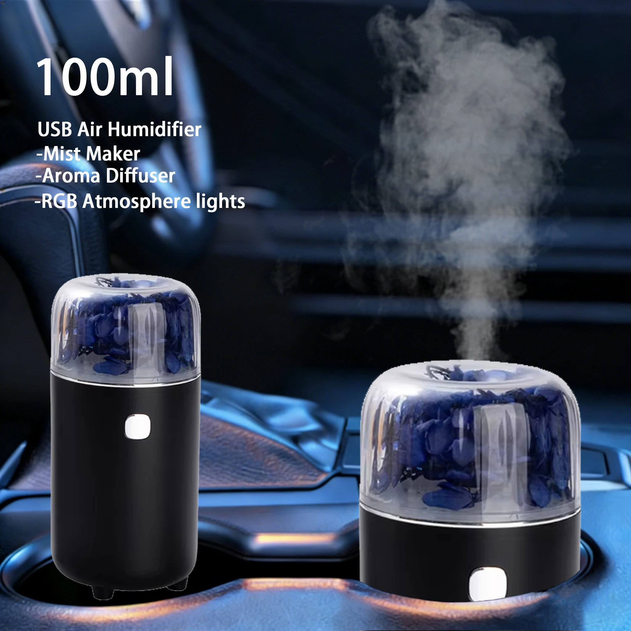 100ML Mini Air Humidifier USB Electric Aroma Diffuser Essential Oil Purifier Aromatherapy Mist Maker Lights For Car Home Bedroom