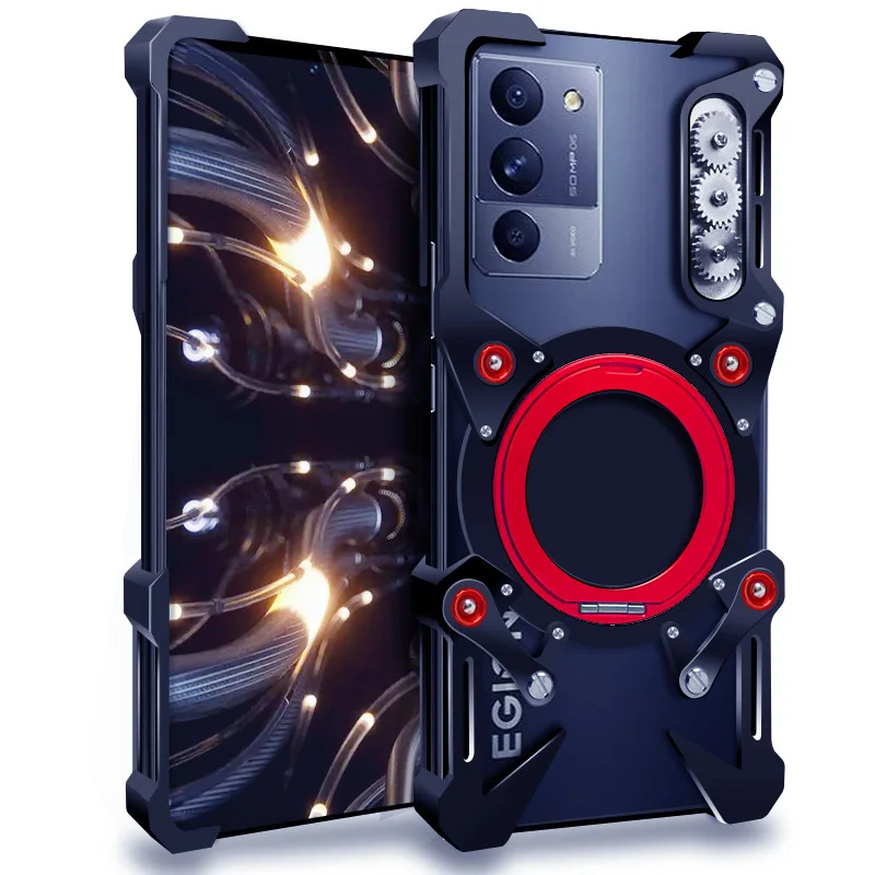 

Zimon Luxury Armor Metal Aluminum Phone Bumper For Lenovo Legion Y70 Cover Mechanical Purely Handmade Skull Case