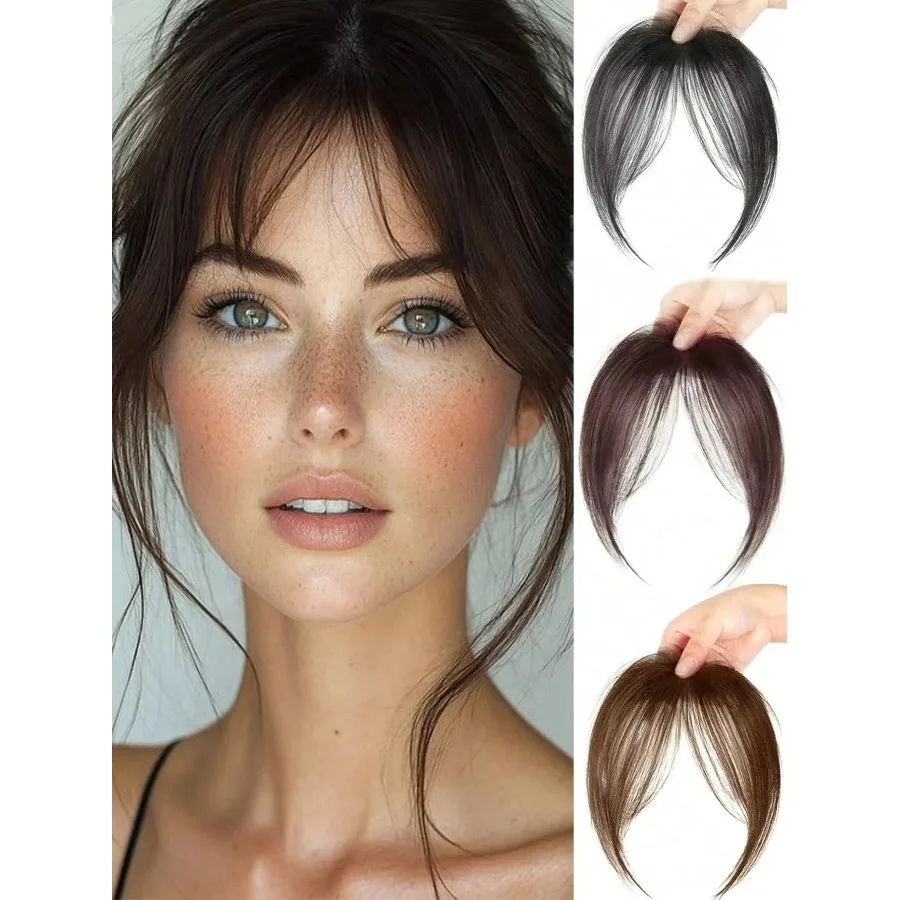 

Synthesis Wig Middle-Part Bangs Hair Extensions Clip In Forehead Natural Seamless French Oblique Bangs Eight-Character Bangs