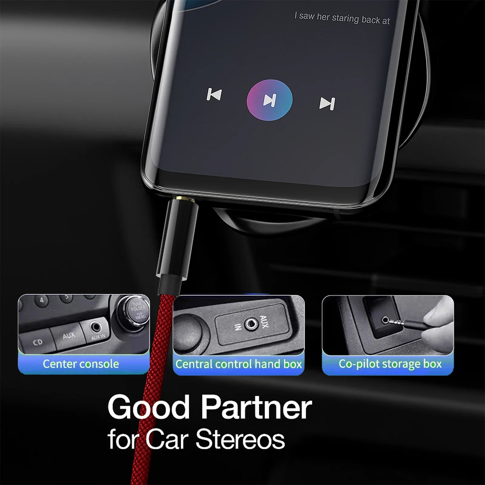 كابل AUX Hi-Fi 3.5 مم سلك صوت مضفر باللون الأحمر - موصل 4N OFC، كابل ستيريو مزدوج المحمي للسيارة وسماعات الرأس ومكبرات الصوت وأمبير #3