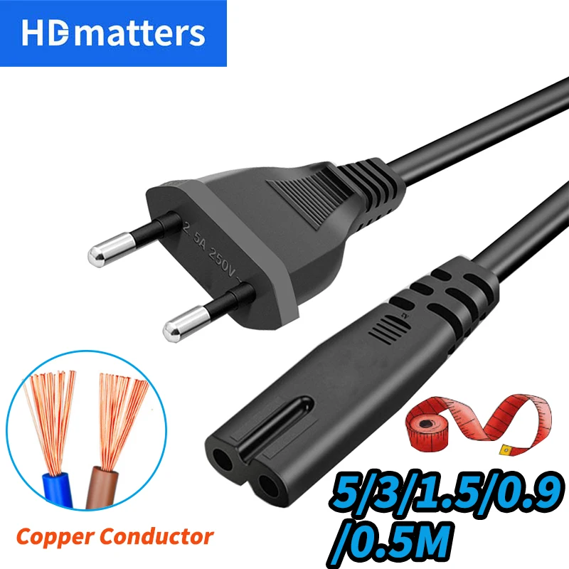 EU Power Cord EU AC Power Cable Figure 8 C7 to Euro EU European 2 Pin AC Plug Power Cable Cord for PS4 Xbox PS5 Power Cord