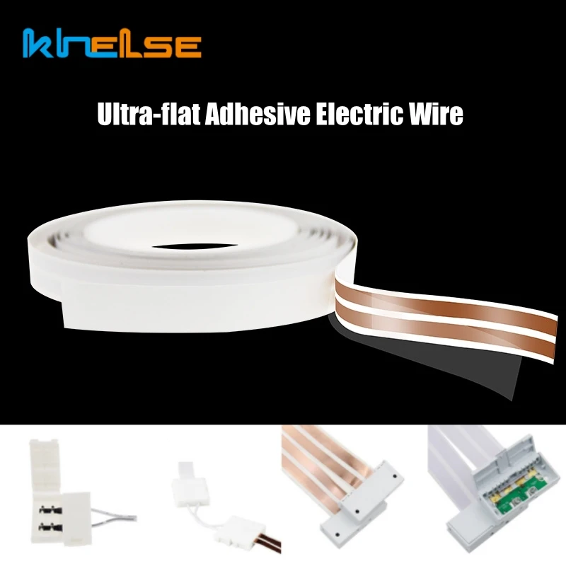 Flexible Ultra-flat Electric Wire 2-core Pure Copper 16/22 AWG Adhesive Cable Power Extension Cord For LED Strip Cabinet Light