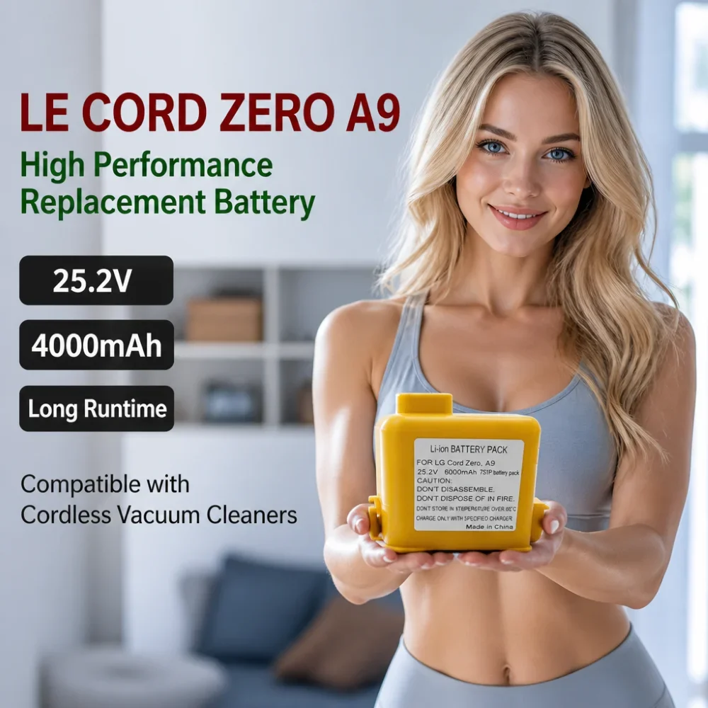 25.4V 6000mAh Vacuum Battery Pack, Replacement for LG Cord Zero A9 / A9+ / A9 Plus Cordless Stick Vacuum