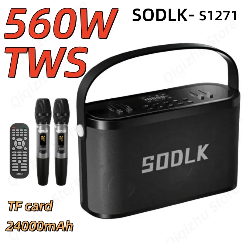 SODLK S1271 Portable 280W High Power Wireless MIC Bluetooth Speaker with HeavyBass Outdoor Home Singing HIFI Sound Quality USB