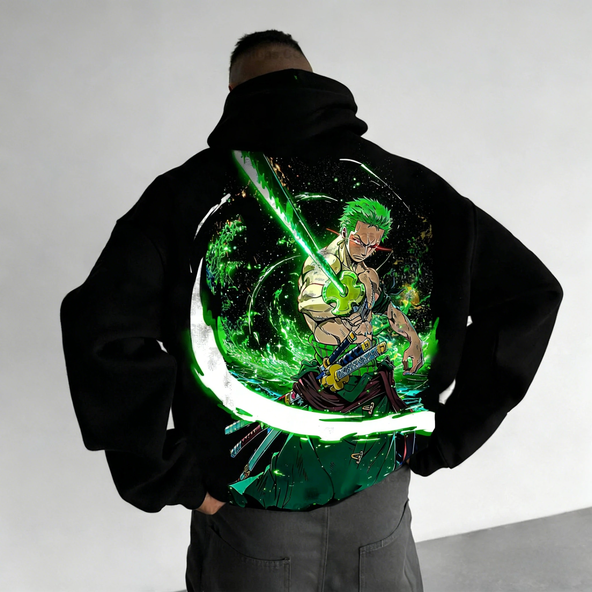 سترة فضفاضة مطبوعة من قطعة واحدة لوفي مرتبطة بالرسوم المتحركة، سترة عصرية من القطن الخالص لكل من الرجال والنساء في الشتاء