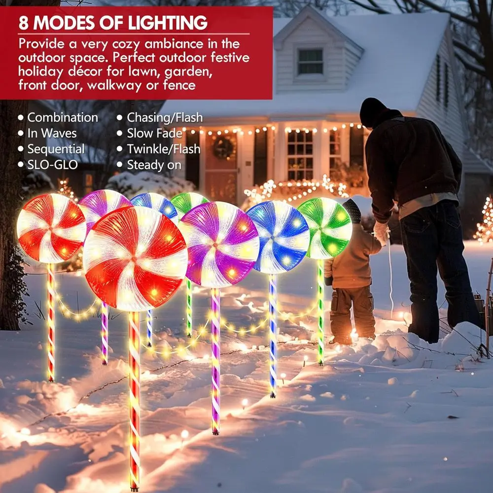 8 عبوات من مصابيح عيد الميلاد LED مقاس 28 بوصة مع 8 أوضاع، وديكور مسار بطول 24 قدمًا، وإضاءة خارجية ملونة