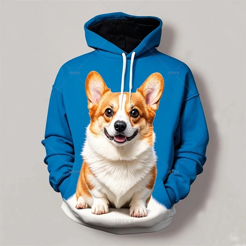 

Fashion Spring and Autumn Men's Sweatshirt Cute Animal Welsh corgi 3D Print Hoodie Unisex Street Casual Sports Pullover Q0098