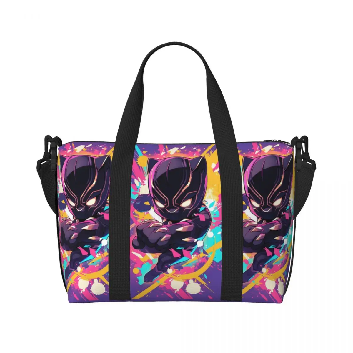 

Custom Black Panther Tote Bag Women Large Capacity Superhero Film Gym Beach Travel Bags