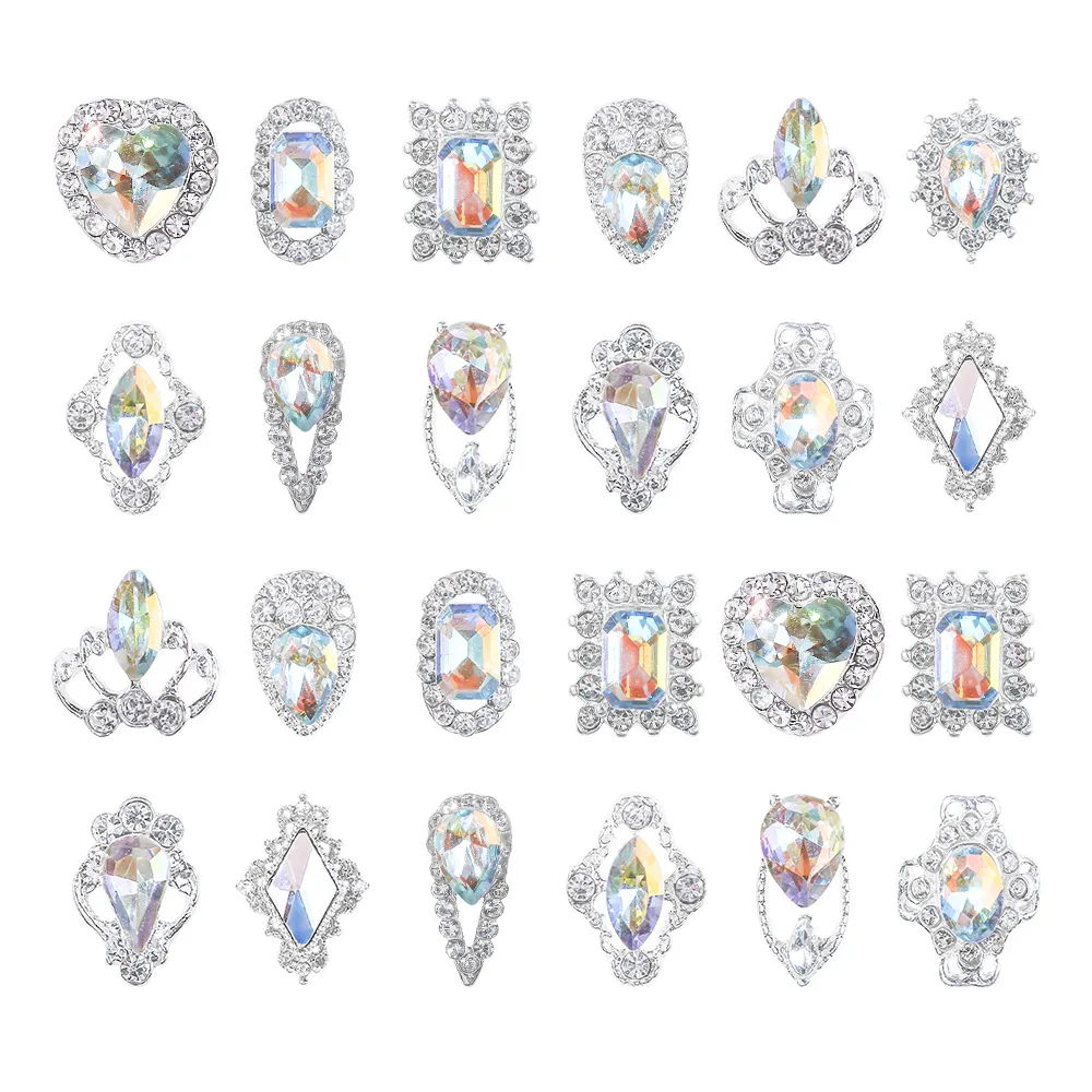 Mix 12 Stück klare Nagel-Charms, Legierung, Strasssteine, 3D-Herz, Kreuz, Edelstein, Nägel, Kristall, Diamant, Nagelkunst, Dekoration, Zubehör