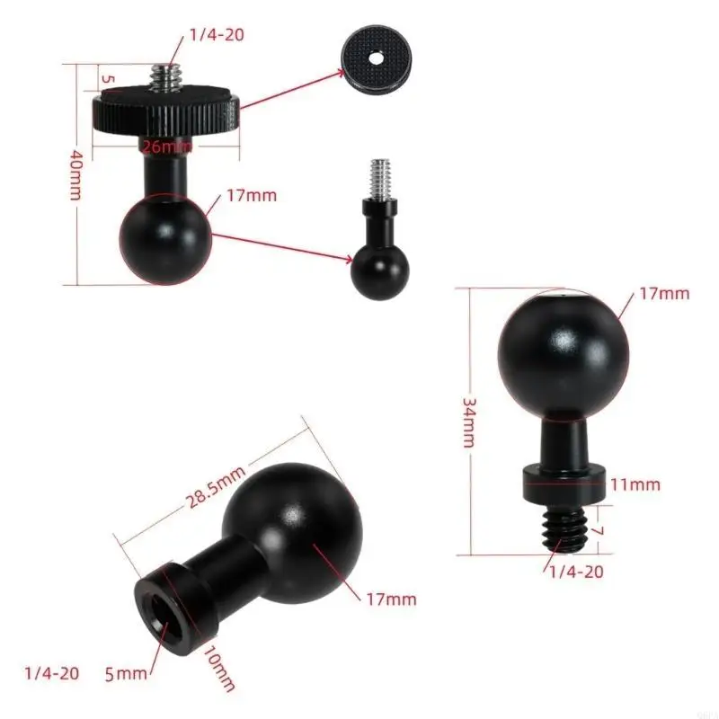Q6PA 알루미늄 17mm 볼 헤드 1/4 나사 어댑터 내비게이션 마운트 커넥터 모바일 및 태블릿 마운트 용 알루미늄 홀더 어댑터