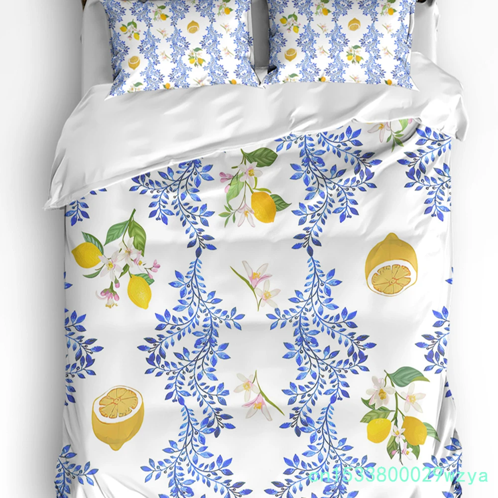 Vintage Lemon Flower Leaves 3pcs Bedding Set For Double Bed Home Textile Duvet Cover Quilt Cover Pillowcase