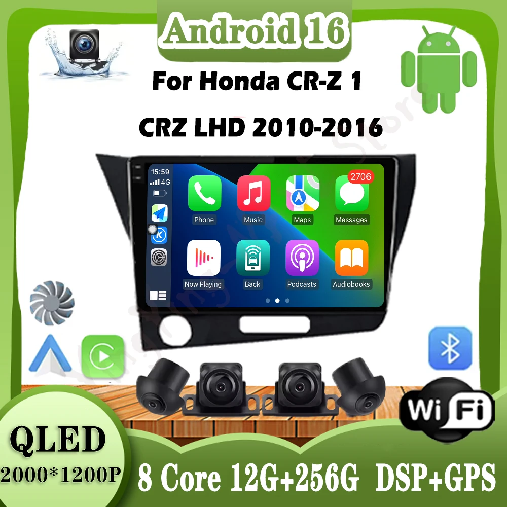أندرويد 16 360 كاميرا DSP Carplay لهوندا CR-Z 1 CRZ LHD 2010-2016 نظام تحديد المواقع والملاحة السيارات الوسائط المتعددة شاشة تعمل باللمس واي فاي BT #1