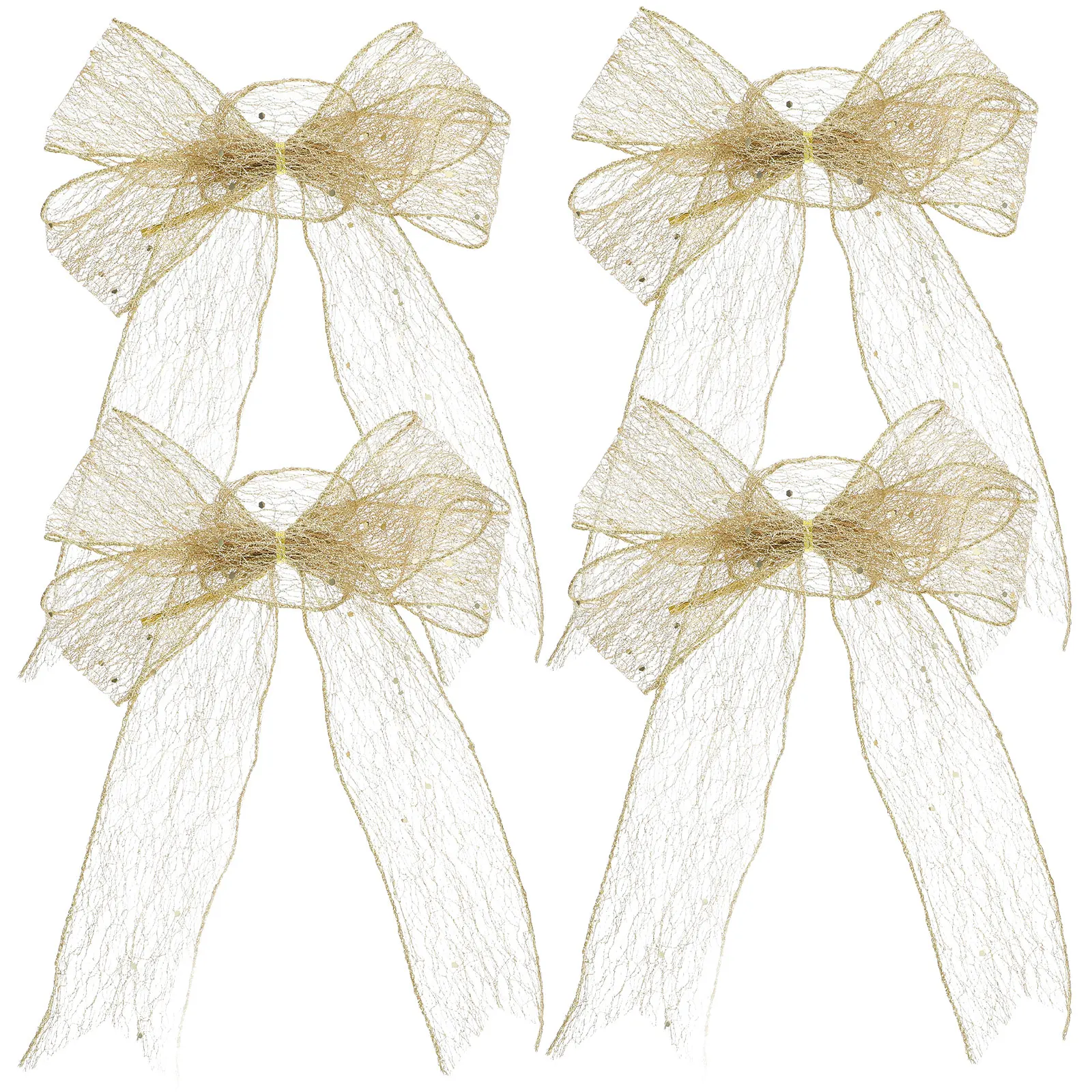 

4pcs Golden Christmas Bows Glitter Large Ribbon Craft For Tree Wreath Garland Treetopper Holiday Indoor Outdoor Decor Party