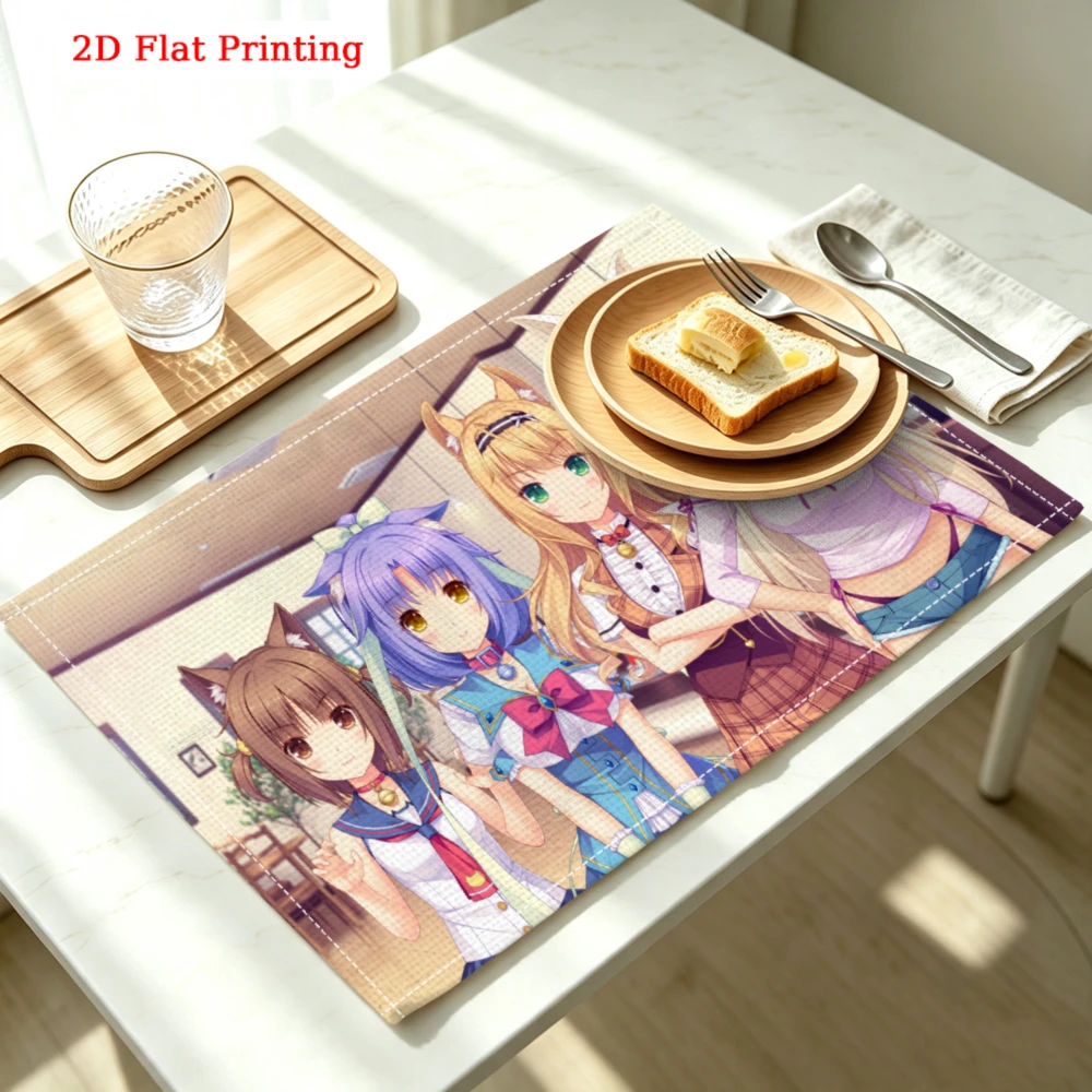 1pc Anime Style Placemat Multicolor Cat Girl Characters Print Table Mat Kitchen Dining Decor Non Slip Heat Resistant 30x40cm