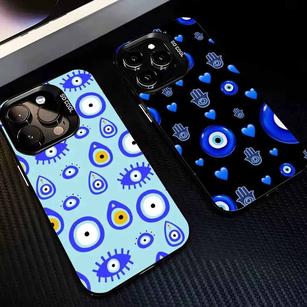 

T-Turkish L-Lucky Blue Evil Eye Phone Case For iPhone17 16 15 14 13 12 Pro Max Grey Black Matte Laser Metallic Aurora Funda