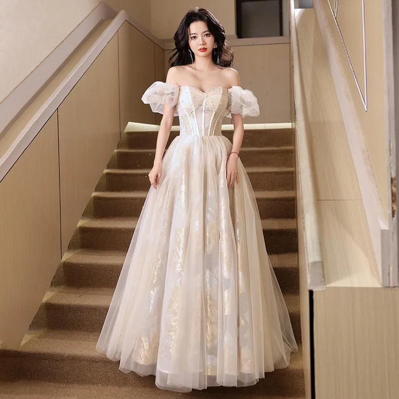 Evening Dress Female 2025 New Style Celebrity Birthday Princess Dress Adult Ceremony Graduation Banquet Host Evening Dress