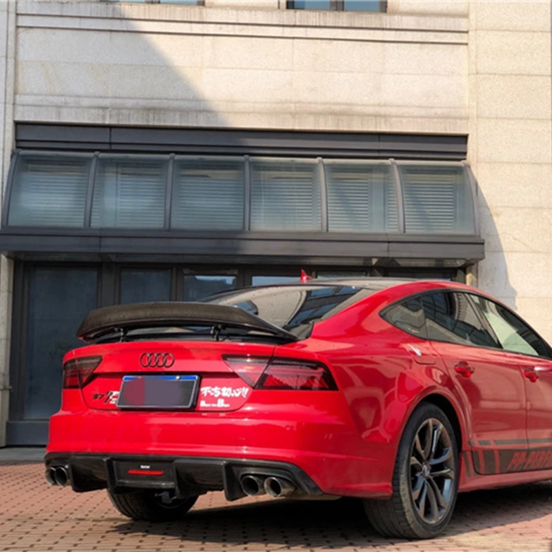 For Audi A7  Carbon Fiber R Style Rear Spoiler Trunk Wing 2011-2014 FRP Glossy black Forged carbon