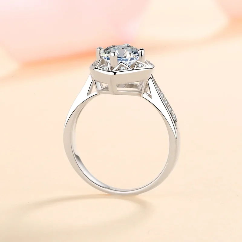 1.0ct Moissanite S925 Silver Rings for Women Plated Platinum Star Language Wishes Wedding Diamond Band Trendy Jewelry Wholesale