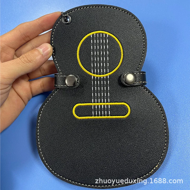 Leather Embroidered Paddle Bag Large Capacity Guitar Paddle Storage Bag Folk Guitar Paddle Box