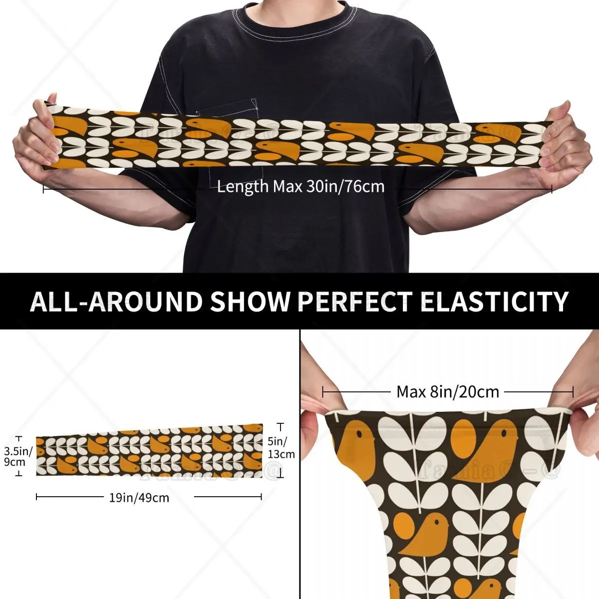 Custom Orla Kiely Scandi Sports Compression Arm Sleeves Warmer Black White Orange Multistem Birds UV Protection Tattoo Cover Up
