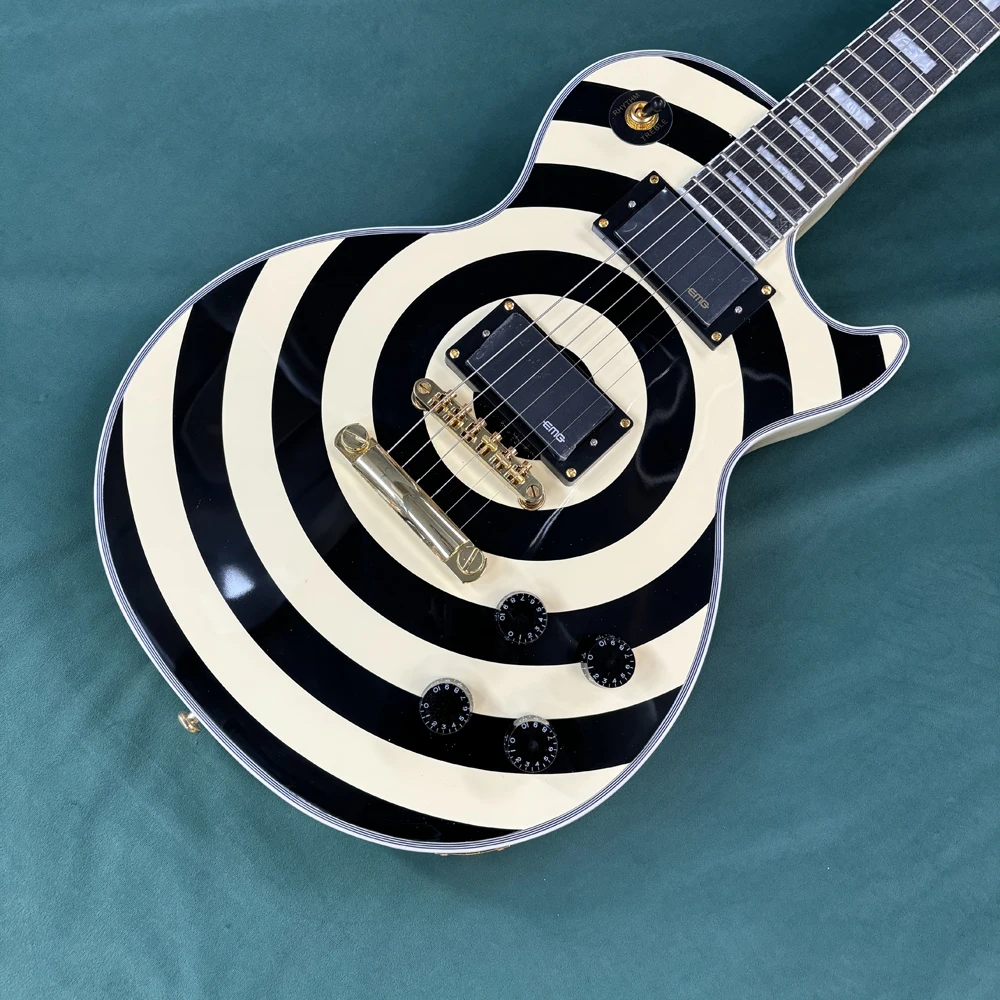 

6-струнная электрогитара, корпус из красного дерева с черно-белым узором в виде глаза быка, золотая фурнитура, электрогитара для скоростной игры.