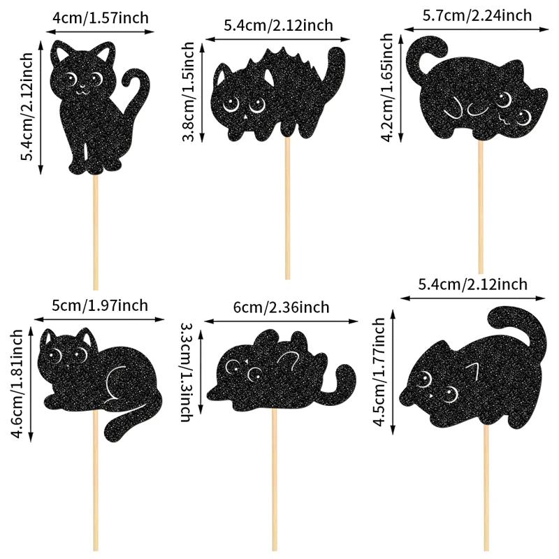 YOMDID 24 Stück Niedliche Katzen-Cupcake-Topper, Glitzernde Katzen-Kuchendekorationen für Kätzchen-Geburtstagsdekorationen, Dekoración Cumpleaños – Detail 4