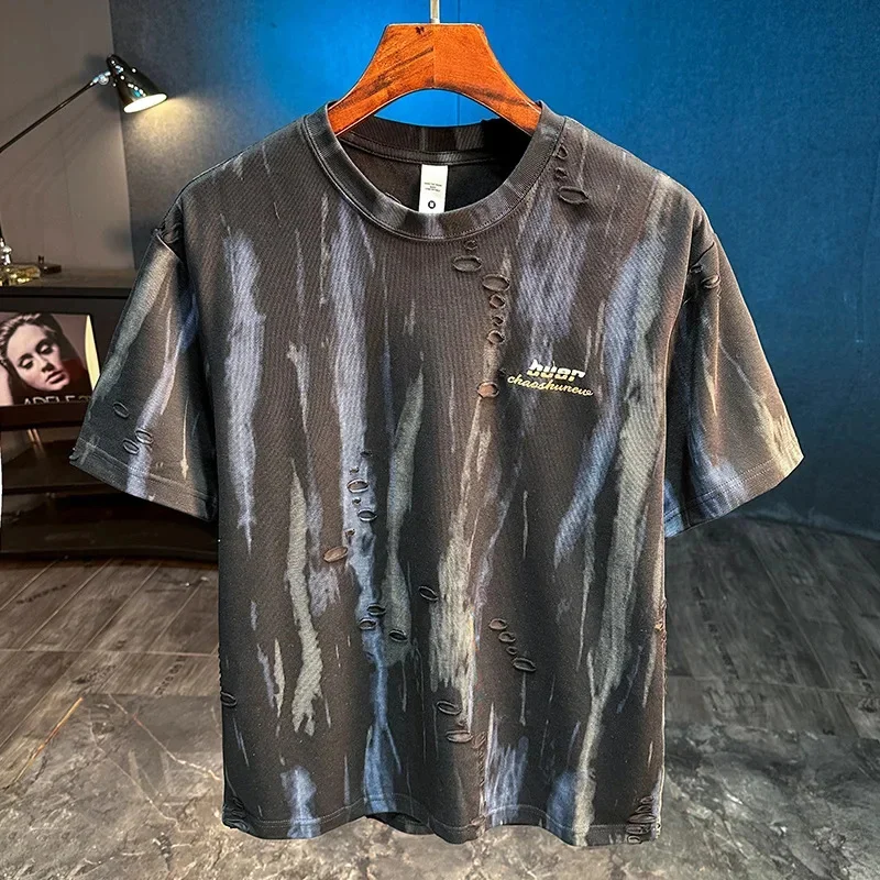 

Свободная короткая футболка с короткими рукавами для мужчин, лето 2026, новый модный тренд, повседневный топ с принтом