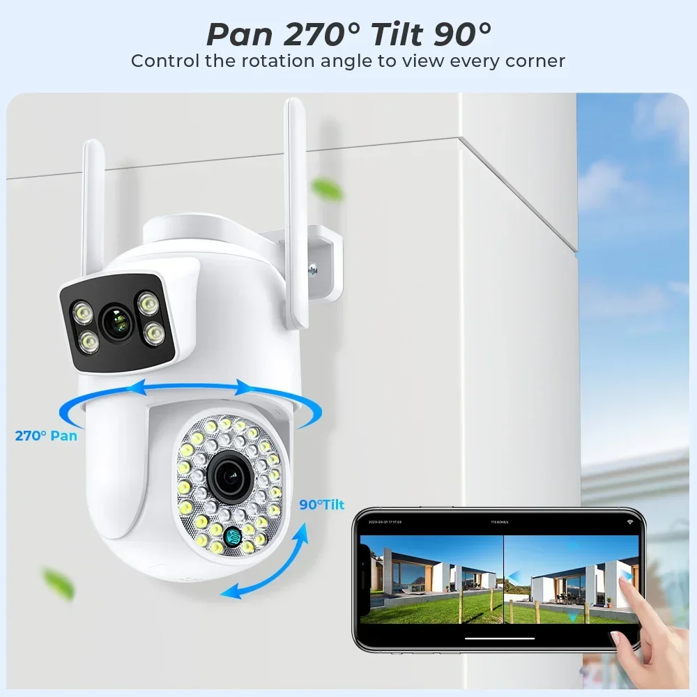 Outdoor Surveillance Camera PTZ IP WiFi HD 4K 8MP Wireless Home Security Device, with Automatic Tracking
