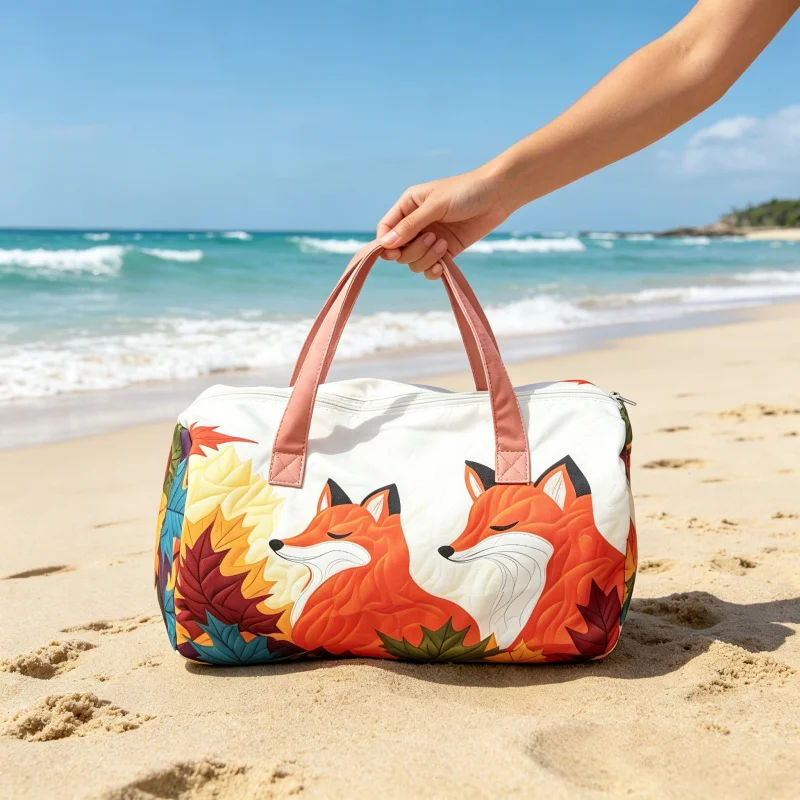 Autumn Fox & Maple Leaf Travel Bag Set, 2Pcs Large Weekender Duffel Tote with Cosmetic Pouch, Fall Print Bag for Women Travel