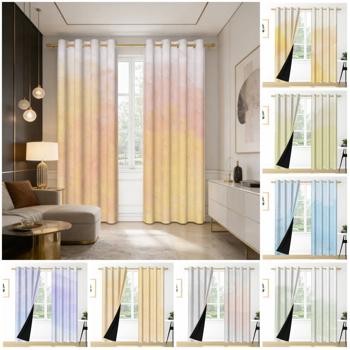 2pcs/set Abstract Color Curtains Modern Gradient Ombre Window Drapes for Bedroom Living Room Decor Polyester Blackout Curtains