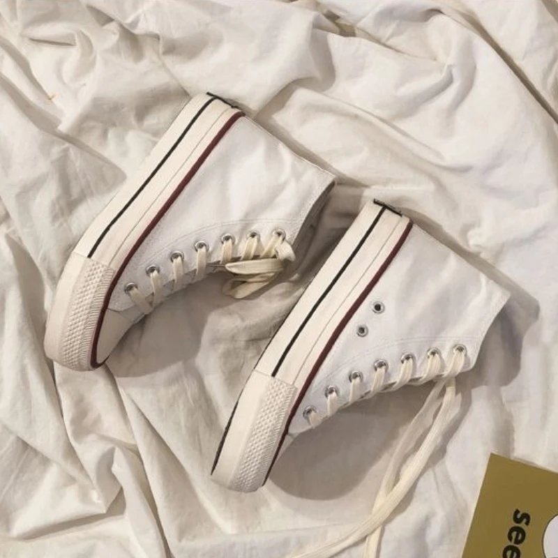 

Korean Inspired White High Top Canvas Sneakers 2025 New Vintage Student Casual Shoes Ins Style​