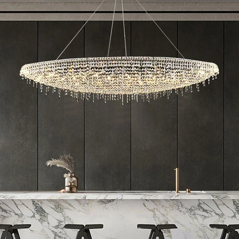 

Oval Crystal Postmodern Designer Ceiling Chandeliers Chrome Home Decor Pendant Lighting Fixture Hanging Lamps for Ceiling LED