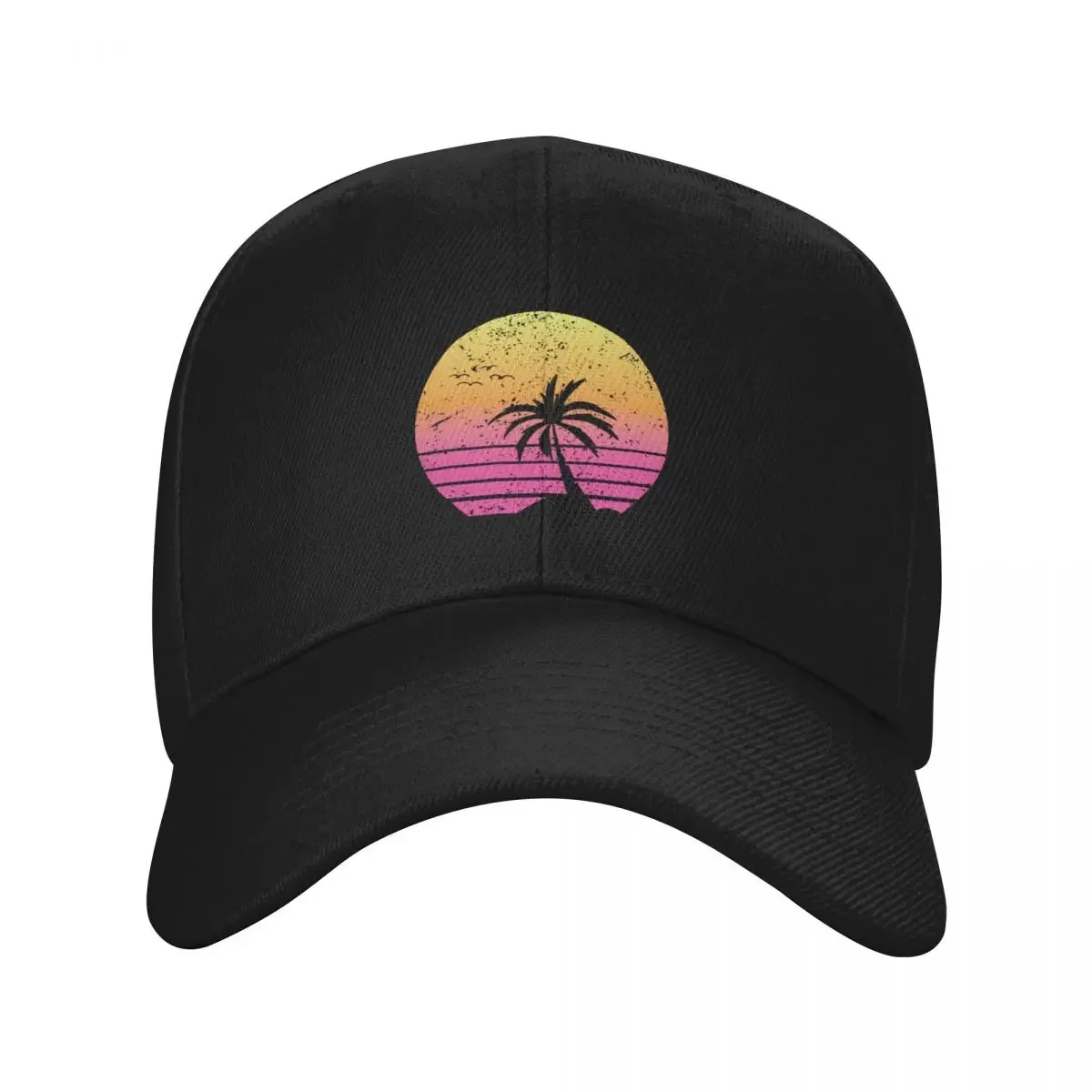 

Retrowave Sunset Palm With Distress Effect Baseball Cap Christmas Hat Anime Hat Custom Cap Golf Women Men's