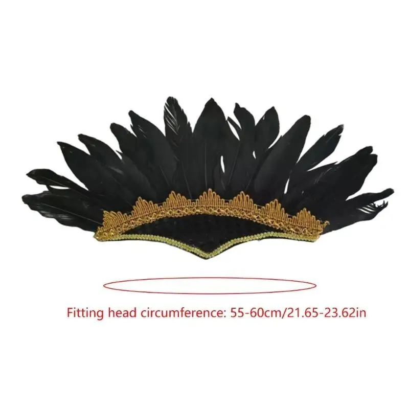 652f glinsterende Indiase hoofdband etnische veren haarband perfromances hoofddeksel