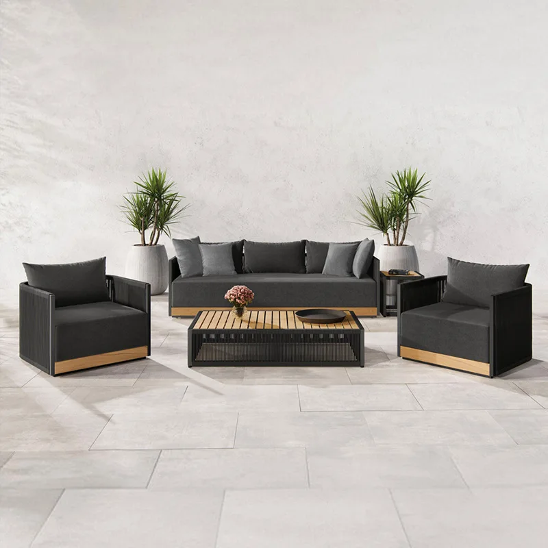 

✗x Outdoor Solid Wood Rope Sofa for Courtyard Weather-Resistant Leisure Sunroom for Villa Hotel Garden Rainproof Sunscreen*