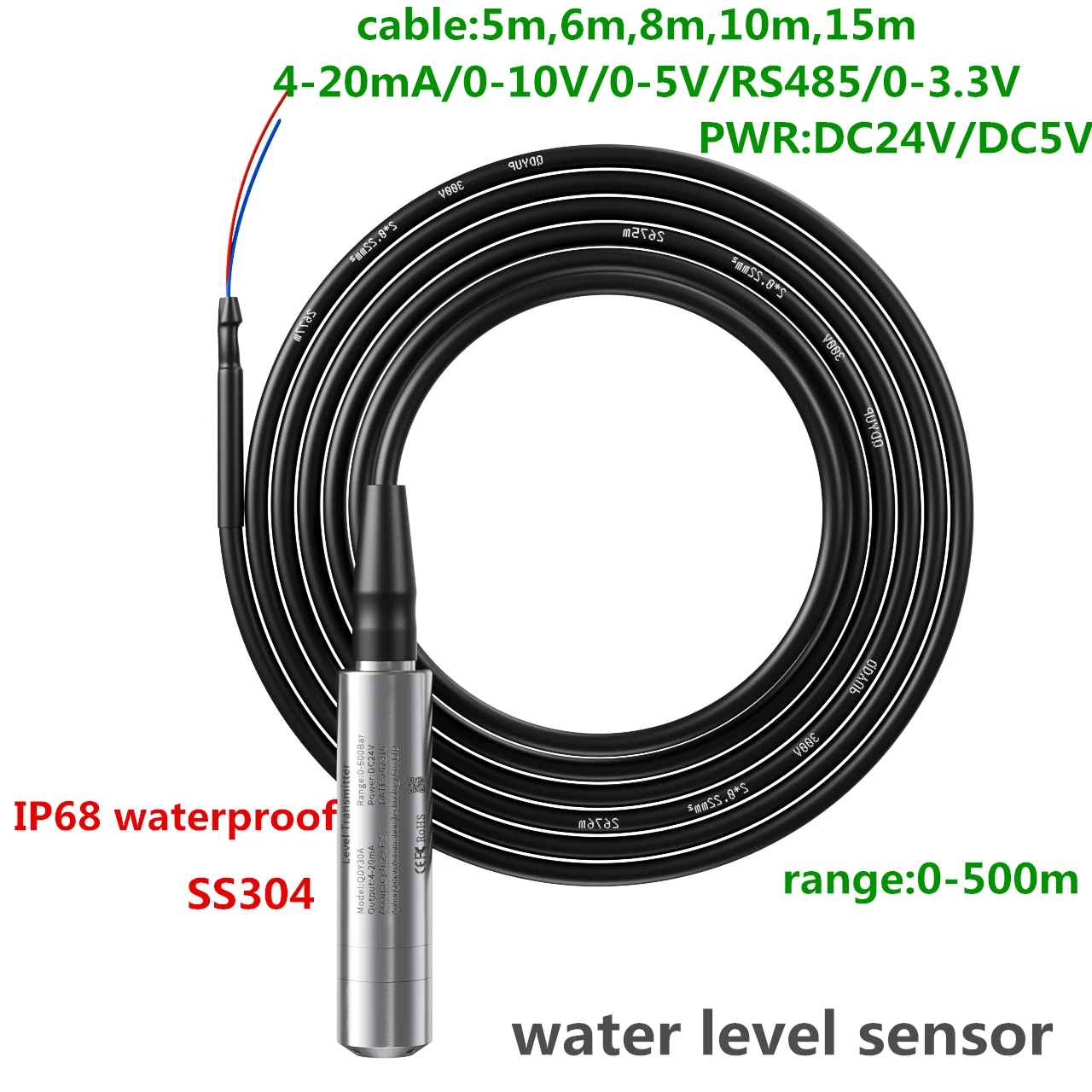 

4-20mA Liquid Level Sensor Transmitter 2m 3m 5m 10m Submersible Liquid Level Sensor 4-20mA 0-10V 0-5V Water Level Meter 0-3.3